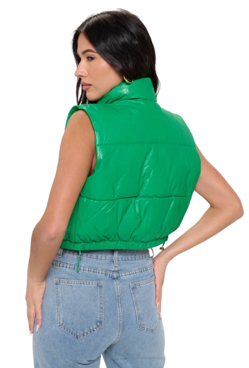 Apparel- B. Coature Cropped Quilted Color Leather Puffer