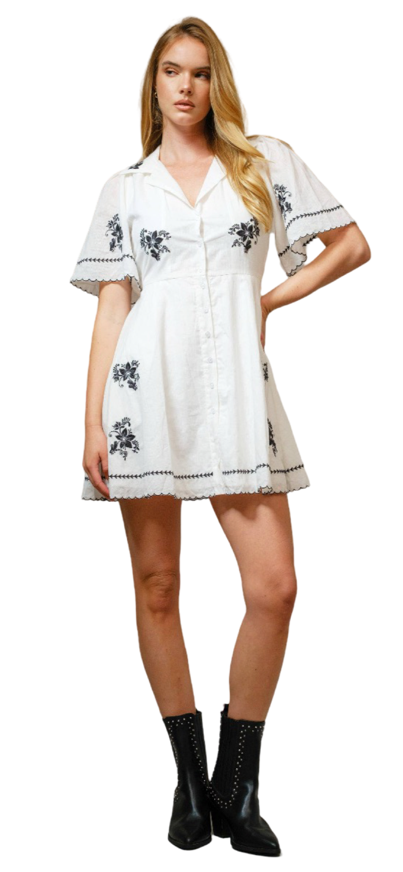 Apparel- Blue B Cotton Flower Embroidered Mini Dress