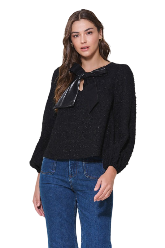 Apparel- Able Bow Front Tweed Blouse