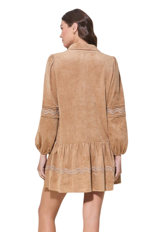 Apparel- Able Wavy Detail Faux Suede Dress