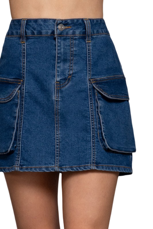 Apparel- Active Basic Cargo Denim Mini Skirt