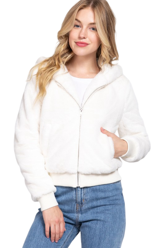 Apparel- Active Basic Faux Fur Zip Up Hoodie Jacket