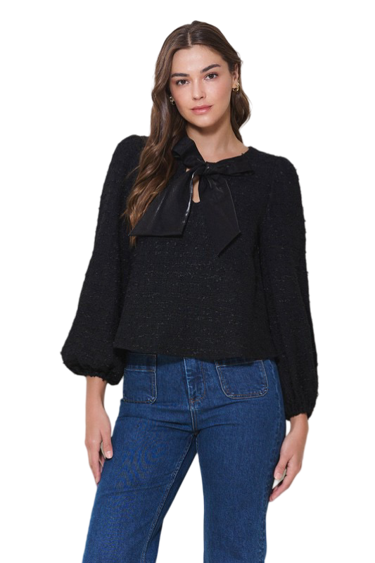 Apparel- Able Bow Front Tweed Blouse