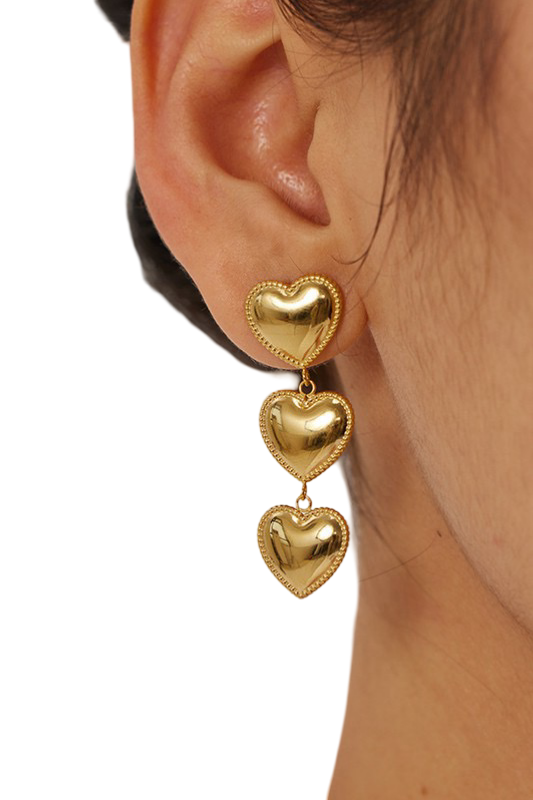 Earrings- M&E Bling Stainless Steel Tiered Heart Dangle Earrings