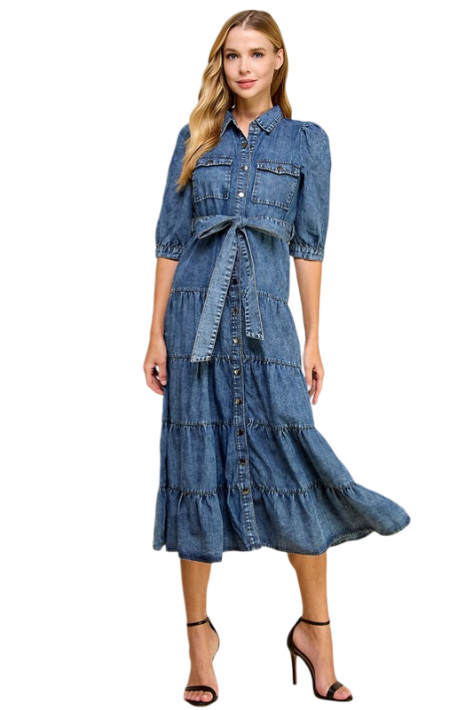 Apparel- TCEC Tiered Midi Shirt Dress