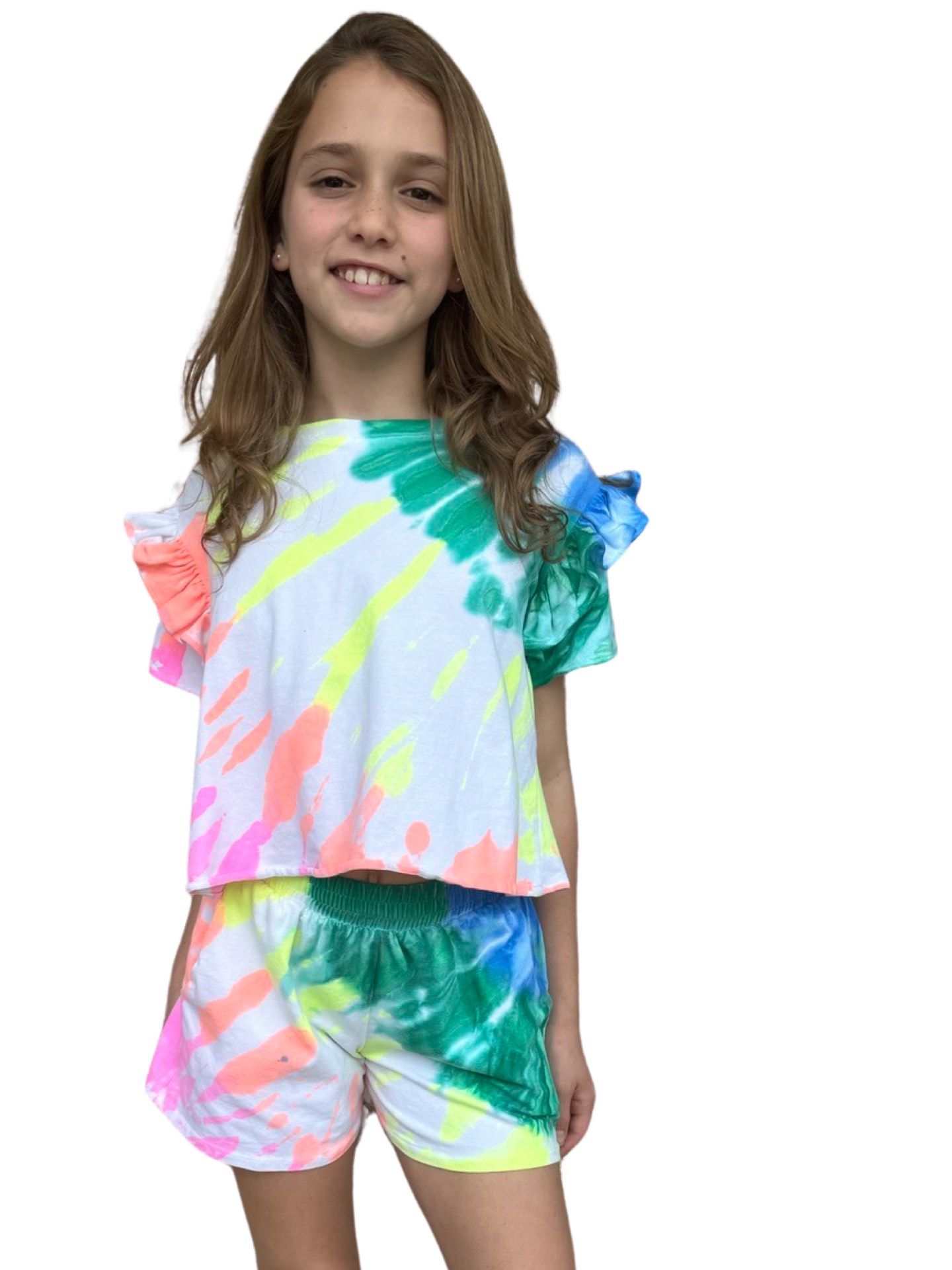 Girls- Erge Tie Dye Sleeve Ruffle Short Set