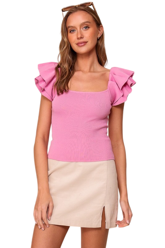 Apparel- Timing Tiered Ruffle Cap Sleeve Sweater Top