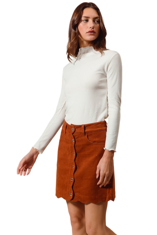 Apparel- So Me Scalloped Button Front Corduroy Mini Skirt