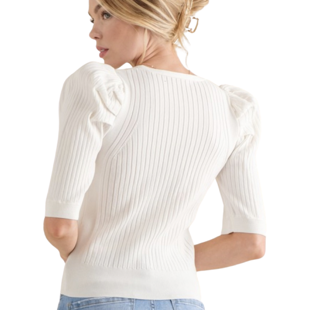 Apparel- And The Why Puff Sleeve Ribbed Basic Top