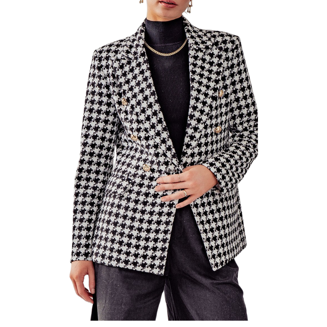 Apparel- Trend Notes Houndstooth Button Blazer