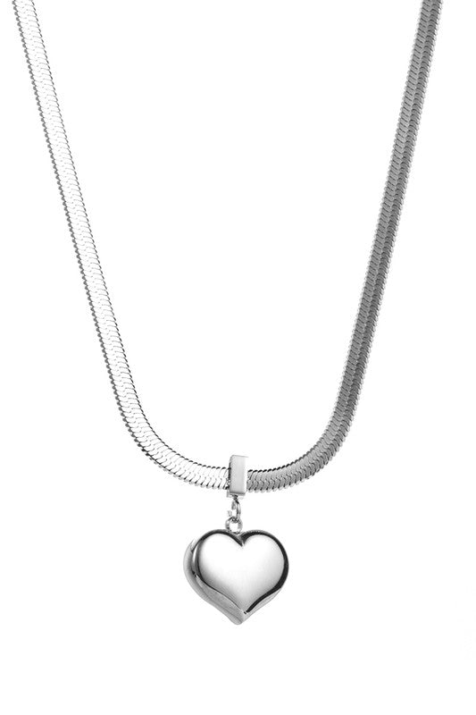 Necklaces- M&E Bling Stainless Steel  Snake Chain Heart Pendant Necklace