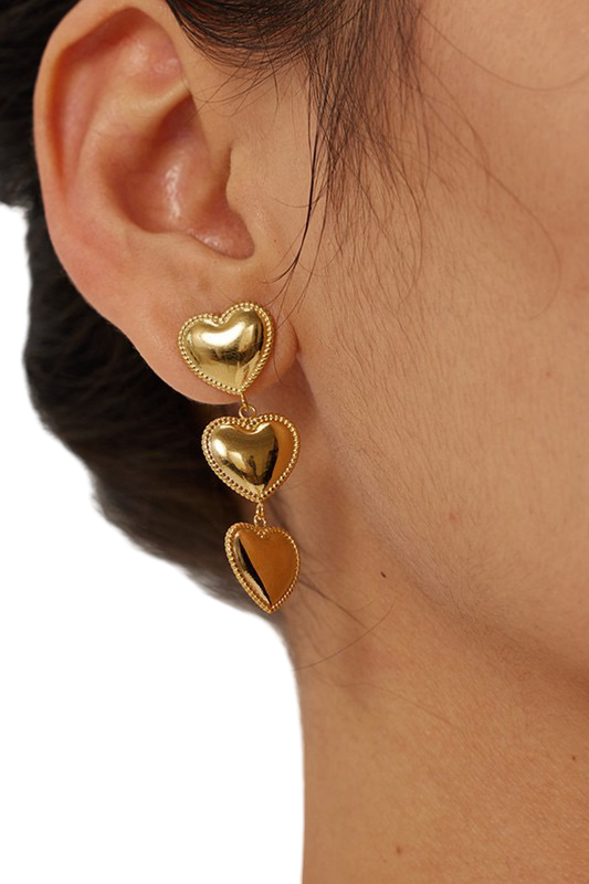 Earrings- M&E Bling Stainless Steel Tiered Heart Dangle Earrings