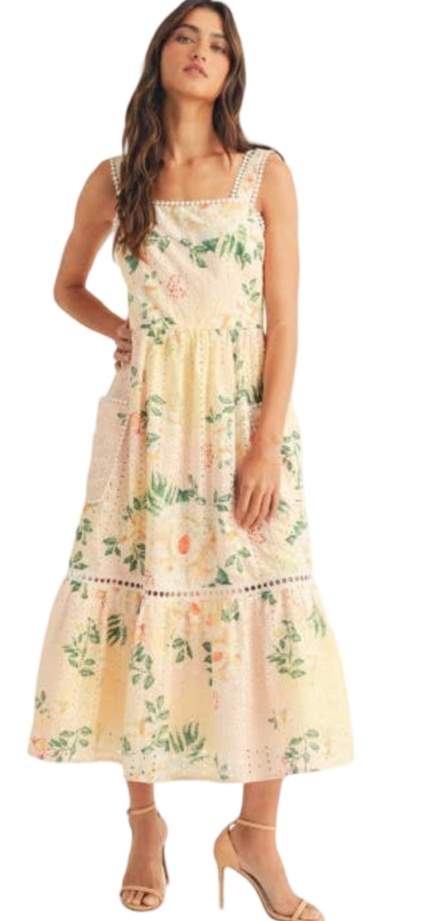 Apparel- Just Me Floral Printed Sleeveless Midi Dress