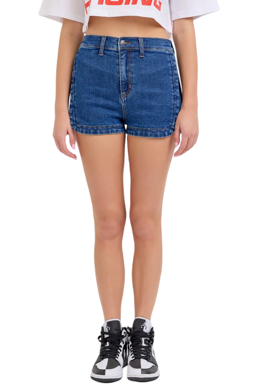 Apparel- Cello High Rise Denim Shorts with Dolphin Hem