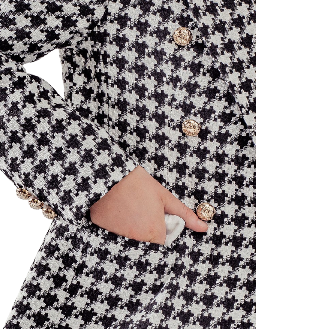 Apparel- Trend Notes Houndstooth Button Blazer