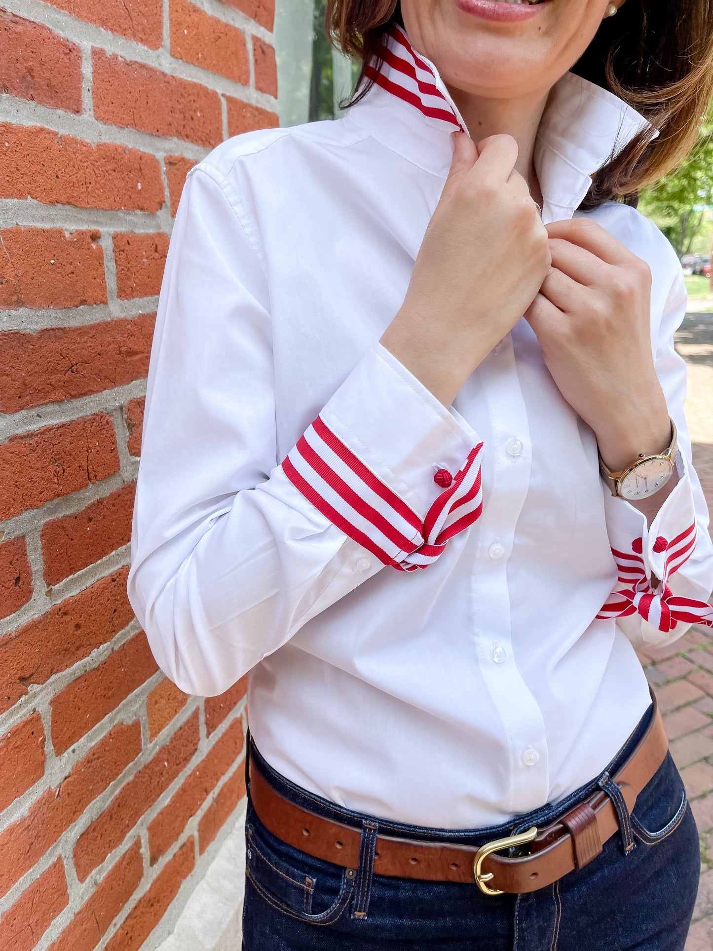 Apparel- Pearly Vine Audrey Ribbon FC - White w Red & White Stripe Ribbon