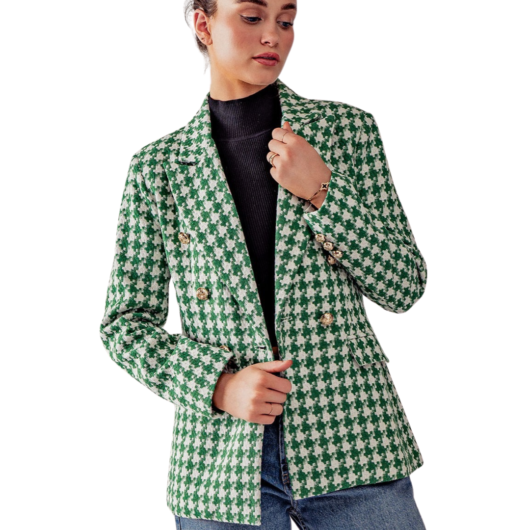 Apparel- Trend Notes Houndstooth Button Blazer