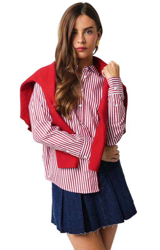 Apparel-Olivaceous Striped Button Down Top