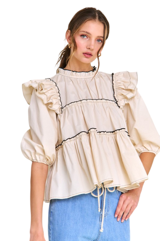 Apparel- In The Beginning Ruffled High Neck Top