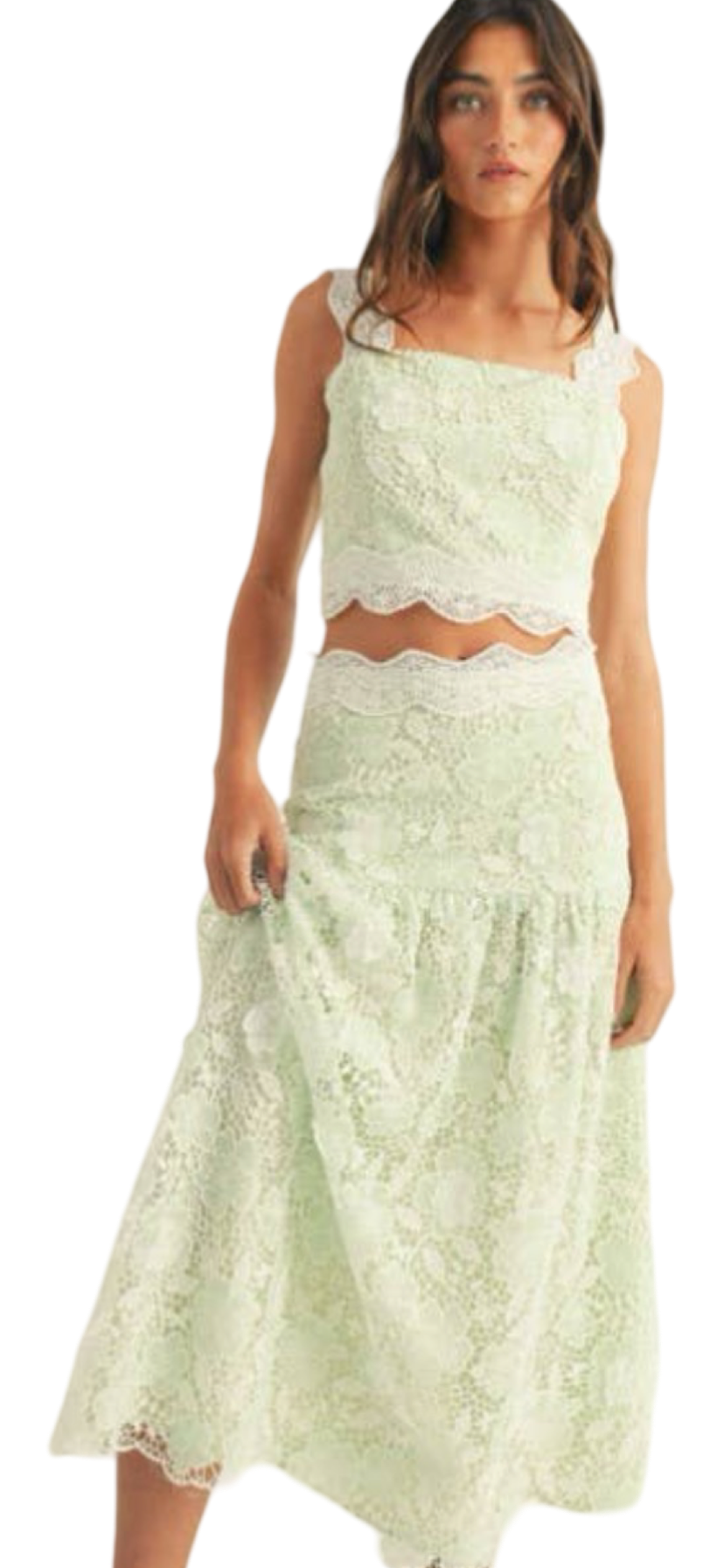 Apparel- Just Me Crochet Lace Ruffle Detail Sleeveless Midi Skirt Set