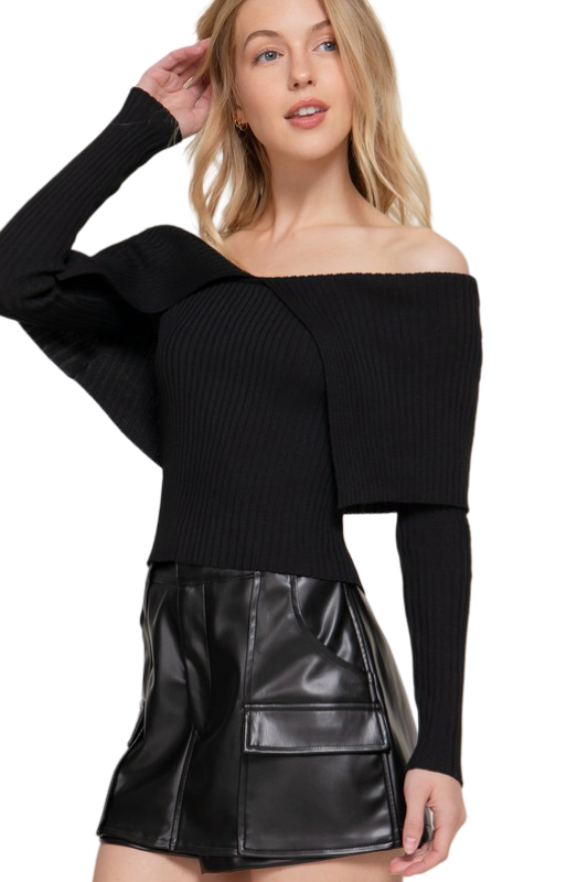 Apparel- Active Basic Off The Shoulder Fitted Sweater Top