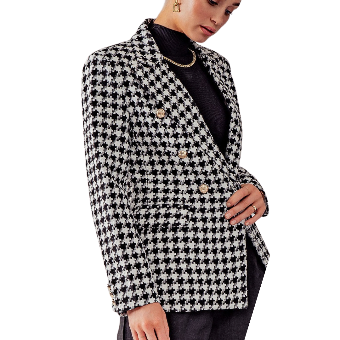 Apparel- Trend Notes Houndstooth Button Blazer