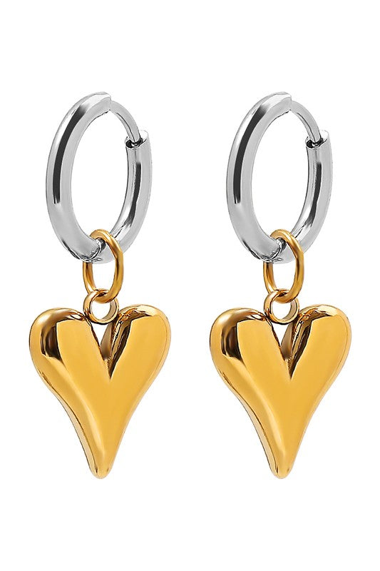 Earrings- M&E Bling Stainless Steel Heart Huggie Dangle Earrings