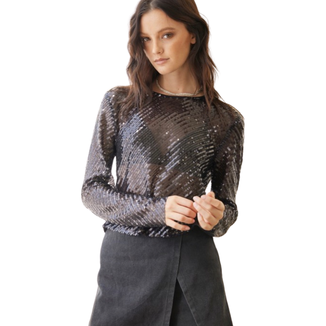 Apparel- Idem Ditto Dreamy Sequin Diagonal Print Sequin Top