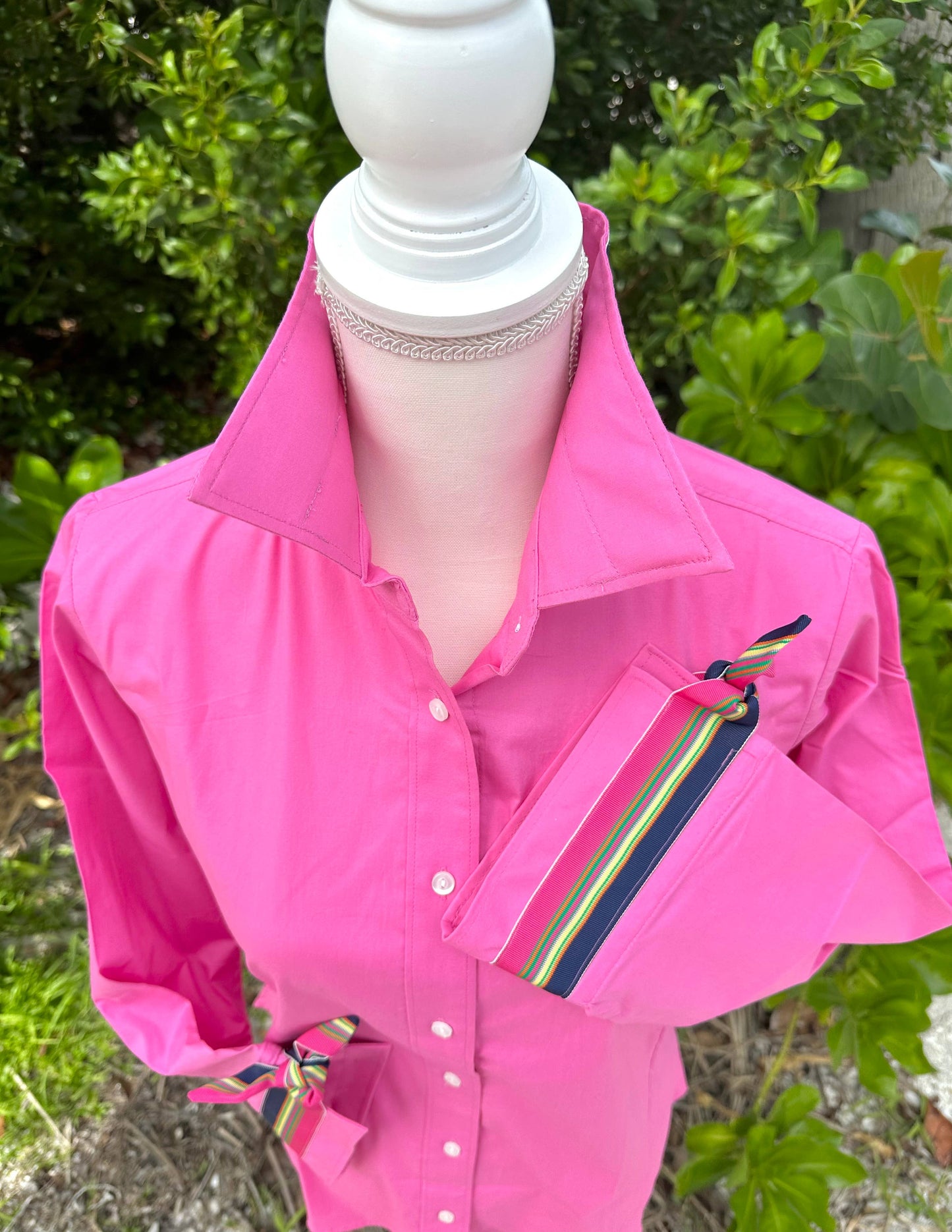 Apparel- Pearly Vine Ann 3/4 Ribbon Bright Pink w Navy, Yellow, Fuchsia Ribbon