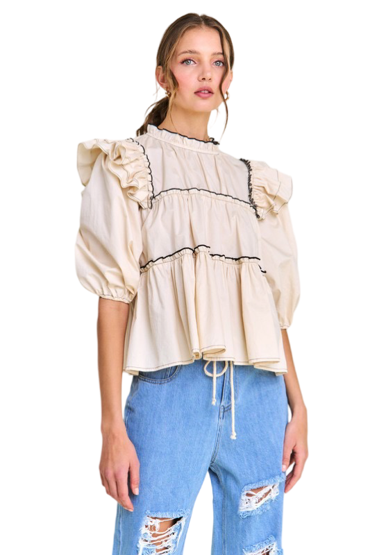 Apparel- In The Beginning Ruffled High Neck Top