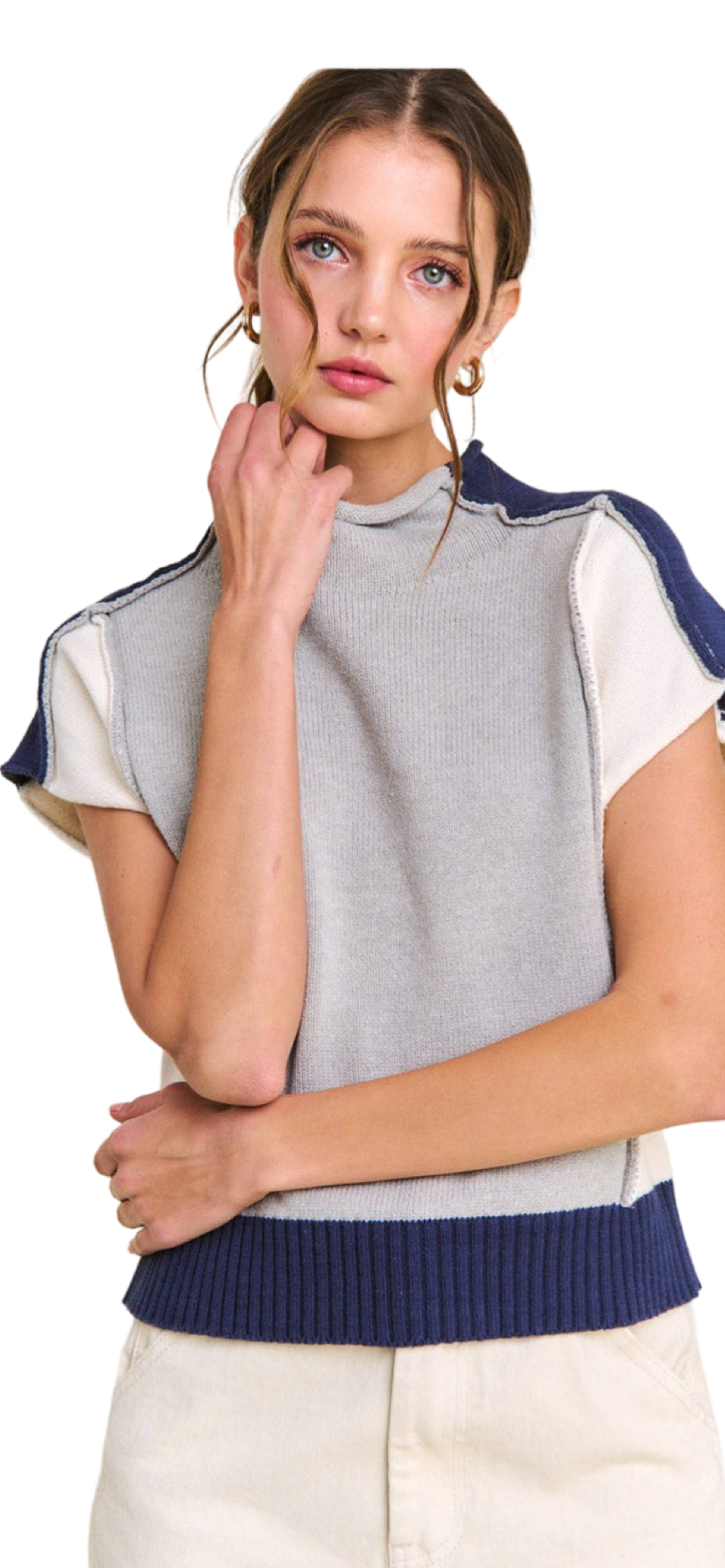 Apparel- In The Beginning Grey Colorblock Sweater Vest