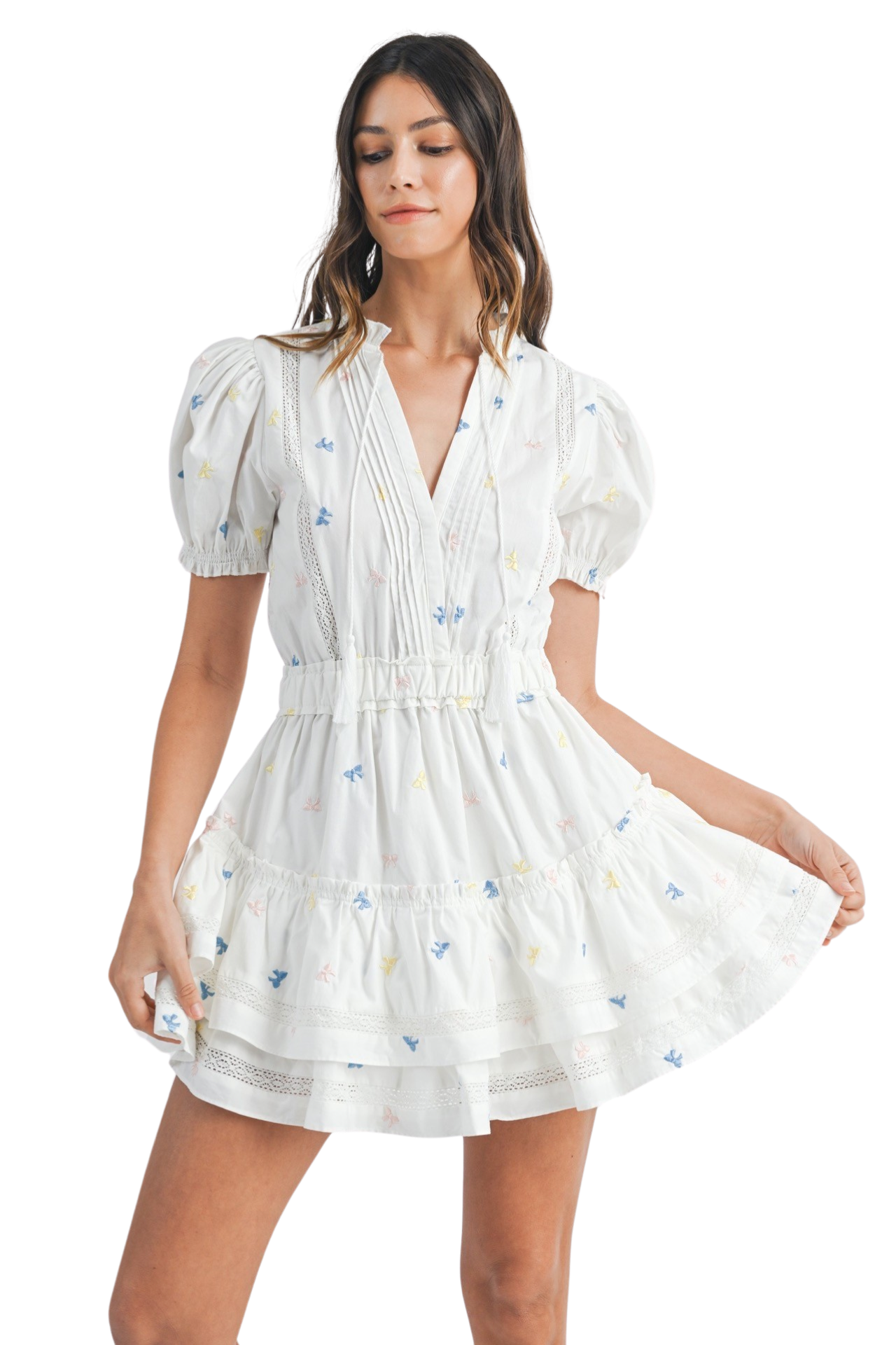 Apparel- Mable Eyelet Lace Mini Ruffle Dress