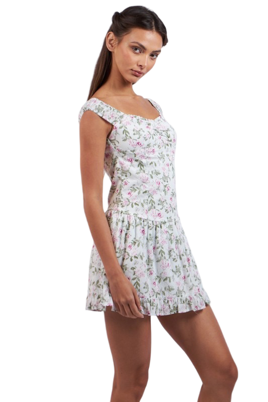 Apparel- Sky to Moon Floral Wide Band Strap Ruffle Mini Dress