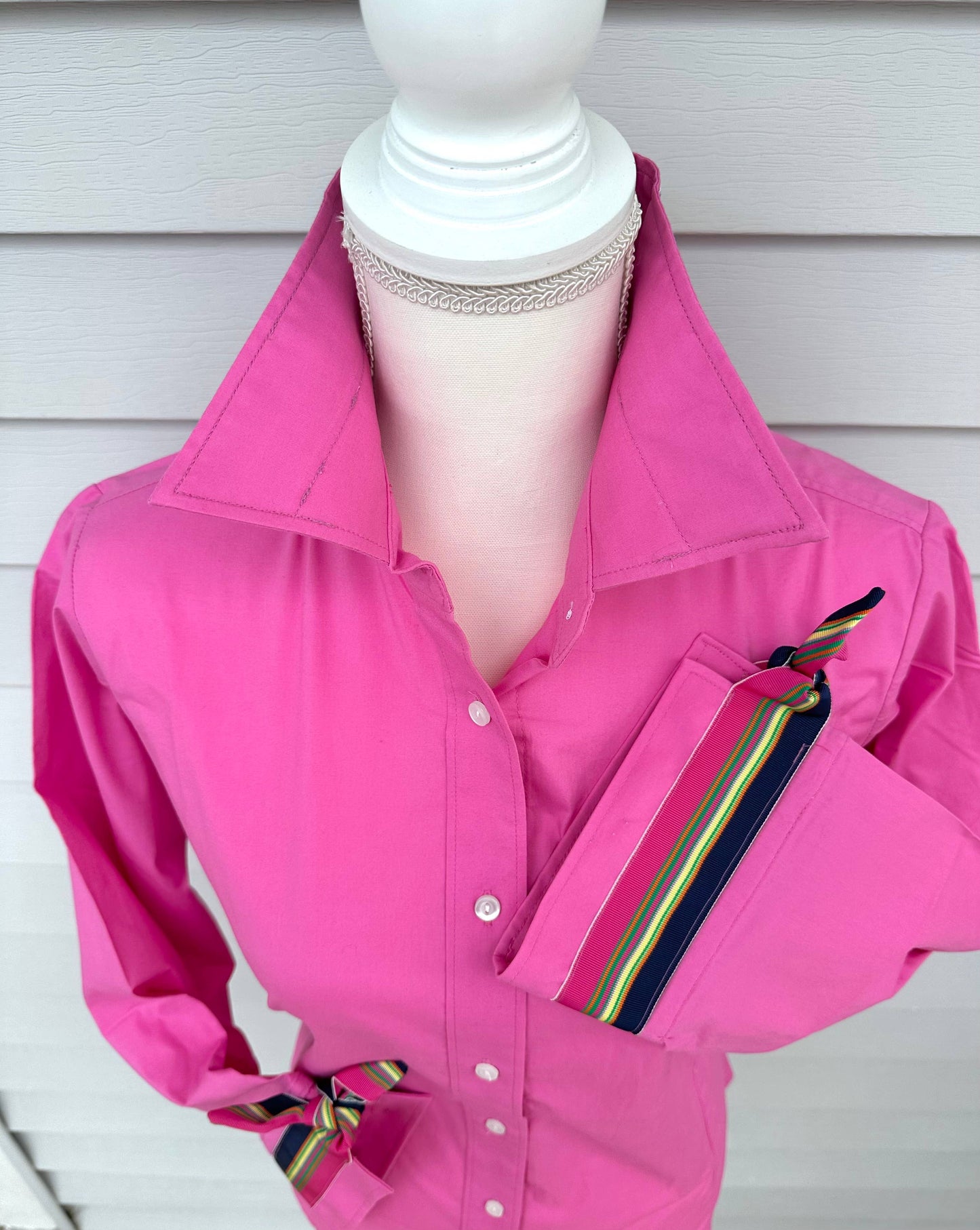 Apparel- Pearly Vine Ann 3/4 Ribbon Bright Pink w Navy, Yellow, Fuchsia Ribbon