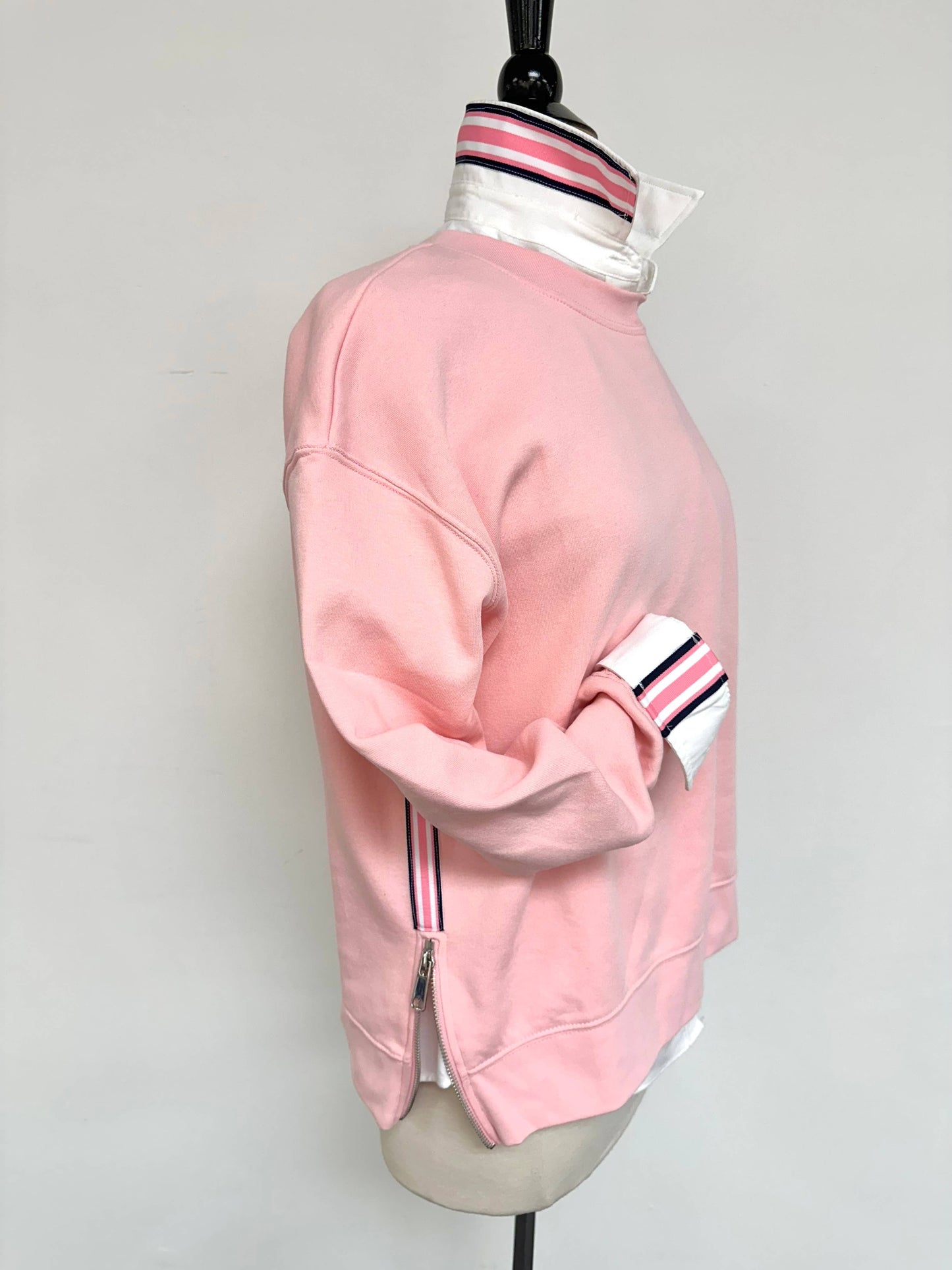 Apparel- Pearly Vine Danny Sweatshirt Pink w Navy, White & Pink Stripe Ribbon