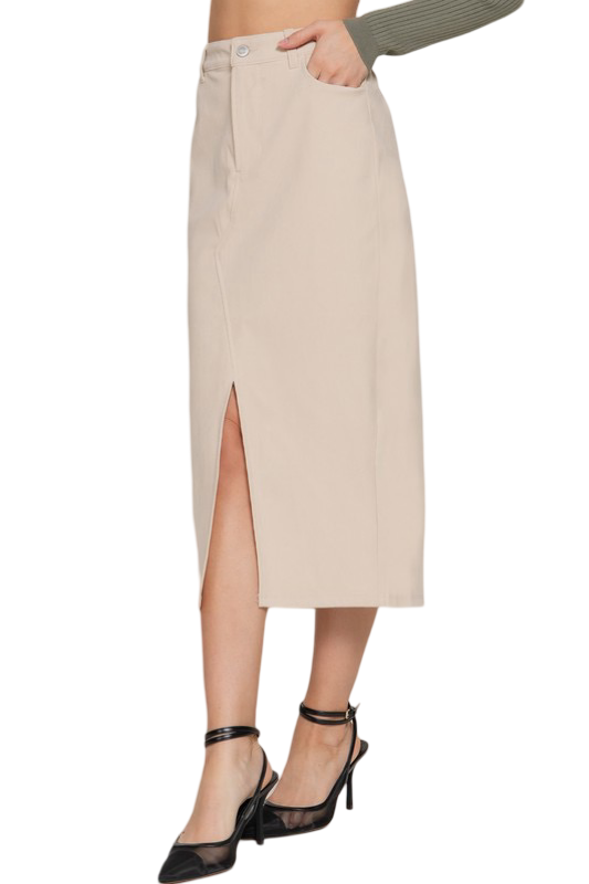 Apparel- Active Basic Slit Front Corduroy Midi Skirt