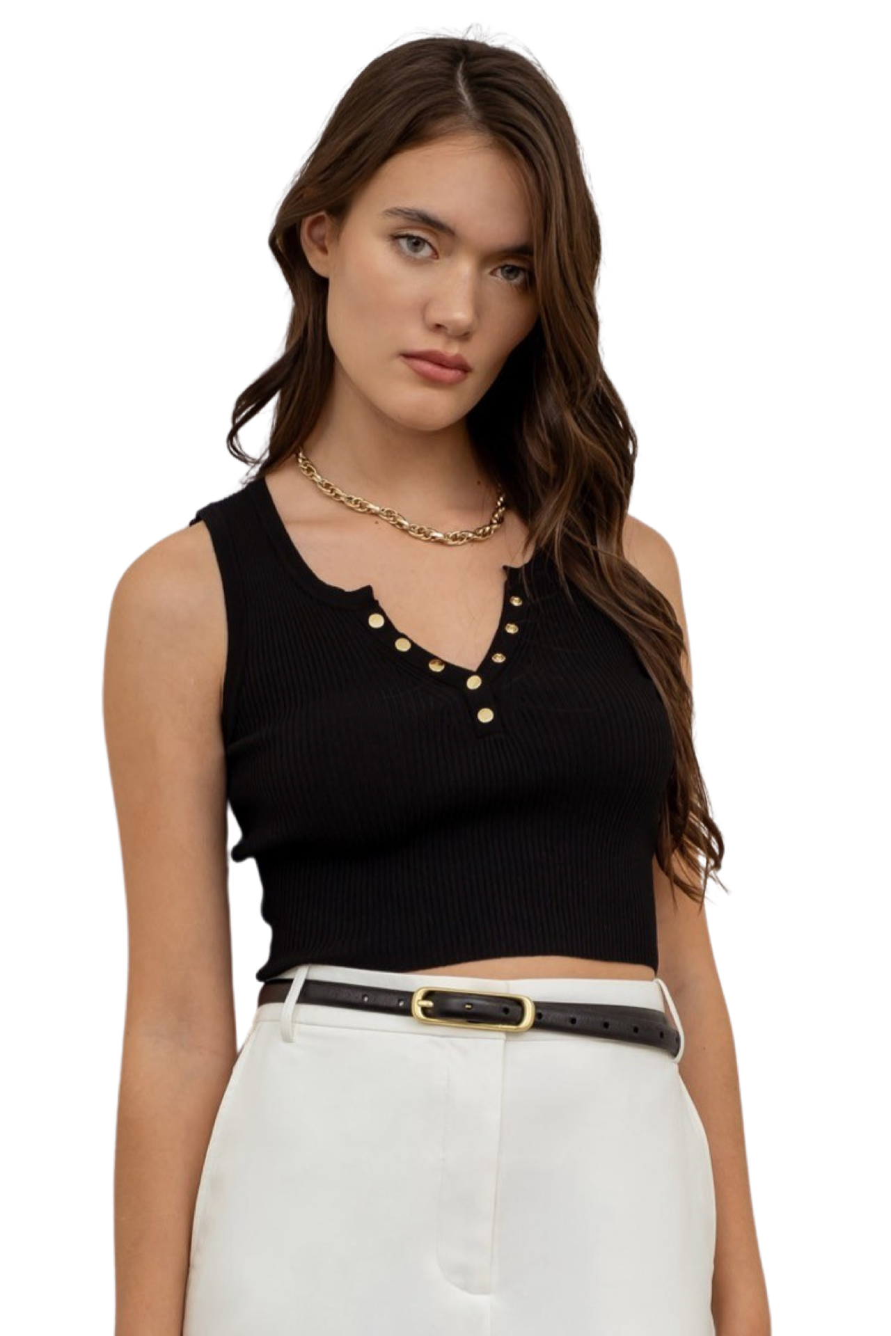 Apparel- The Workshop Ribbed Button Up Crop Tank