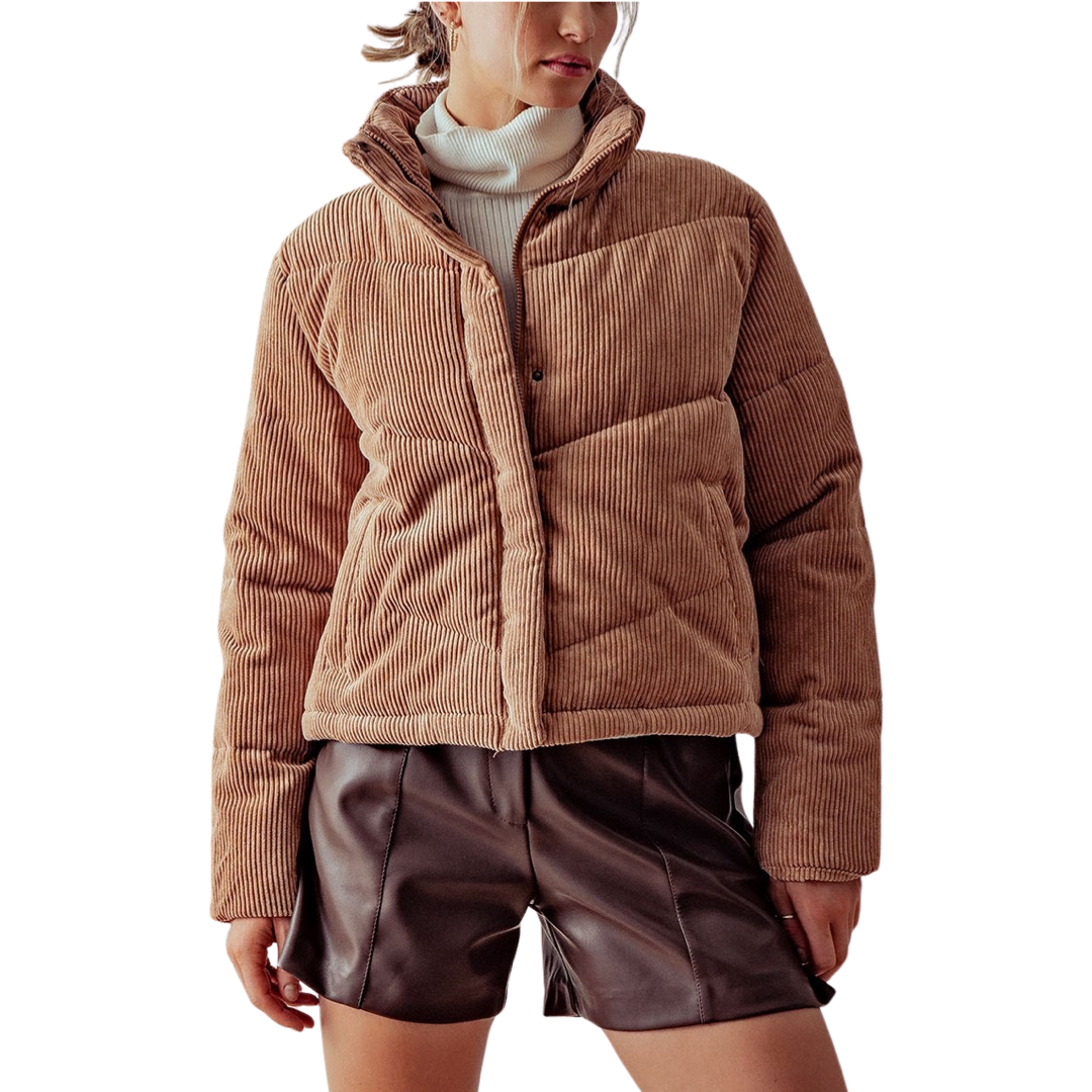 Apparel- Trend Notes High Collar Corduroy Puffer Jacket