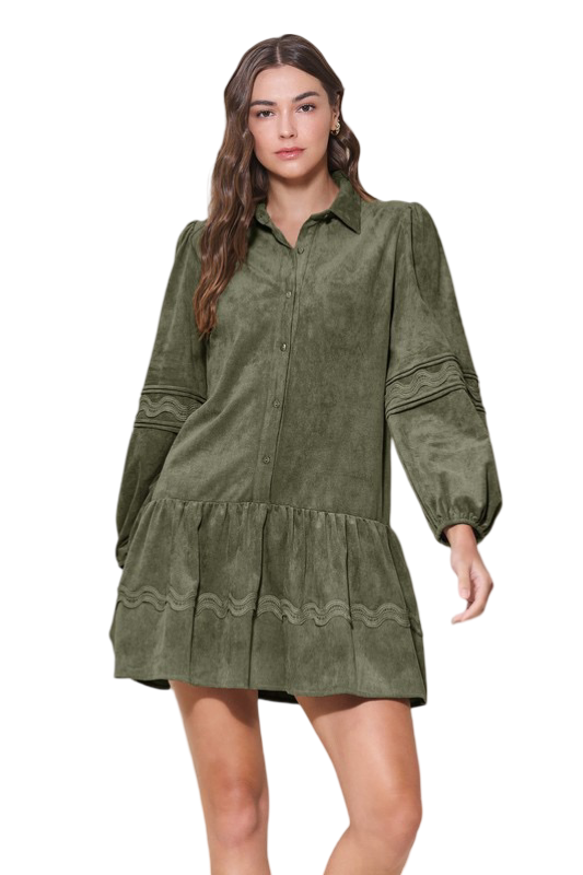 Apparel- Able Wavy Detail Faux Suede Dress