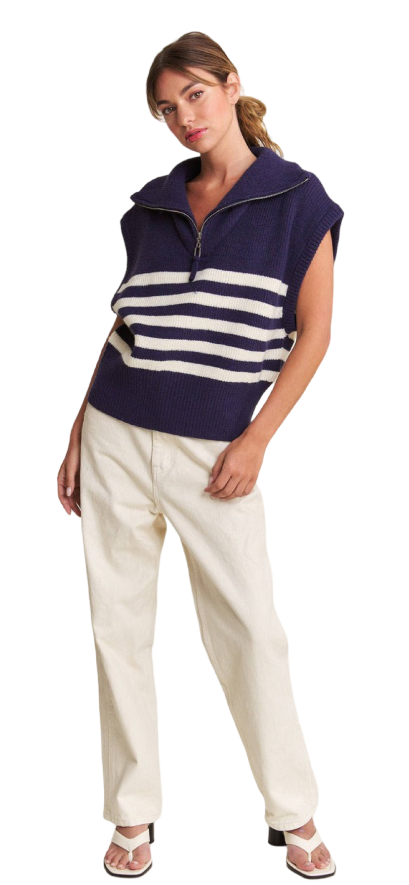 Apparel- In The Beginning Striped Quarter Zipped Sweater