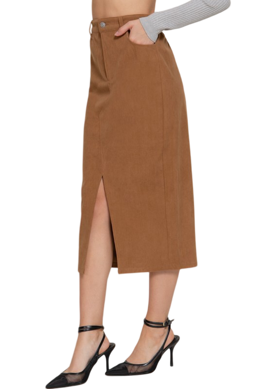 Apparel- Active Basic Slit Front Corduroy Midi Skirt