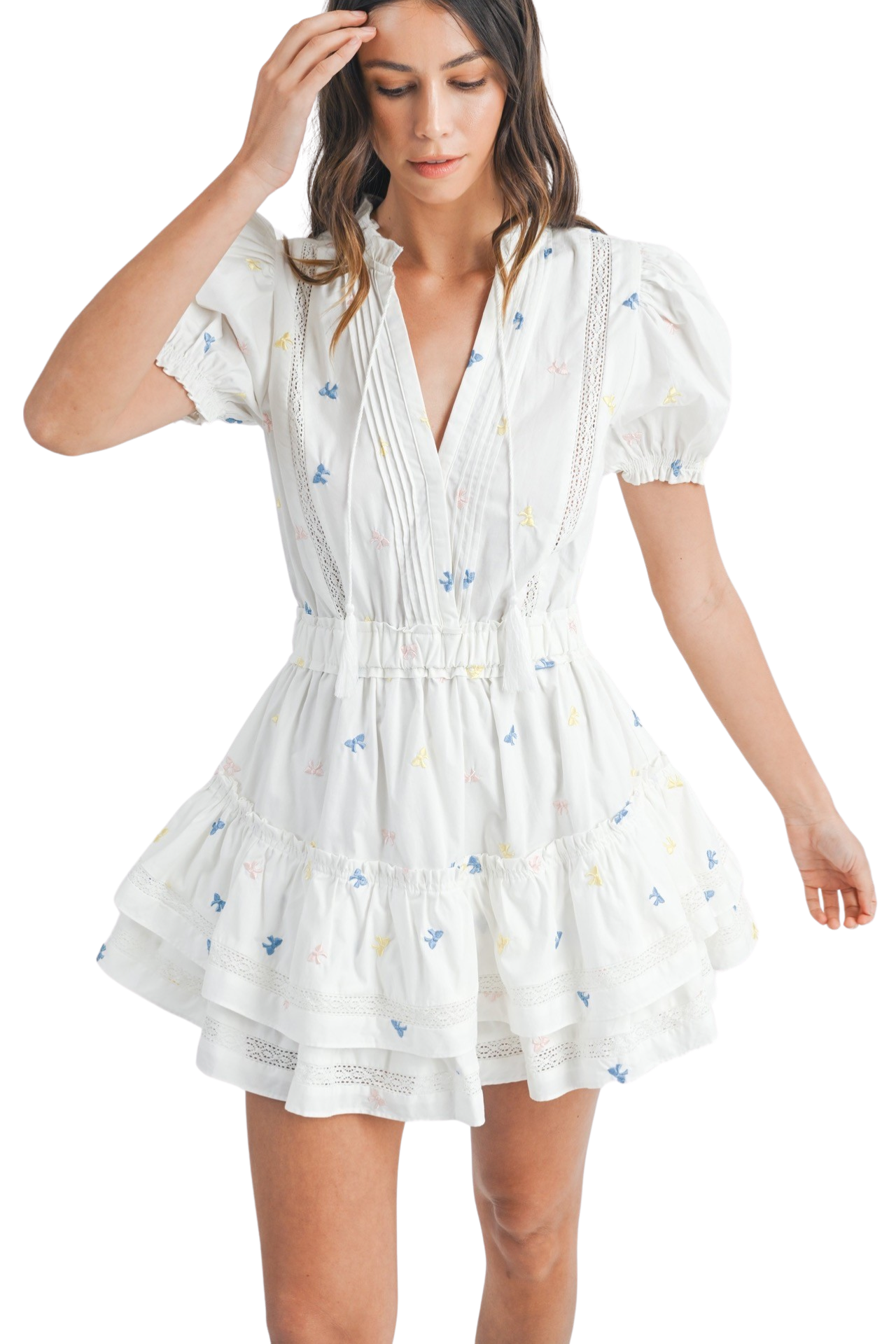 Apparel- Mable Eyelet Lace Mini Ruffle Dress