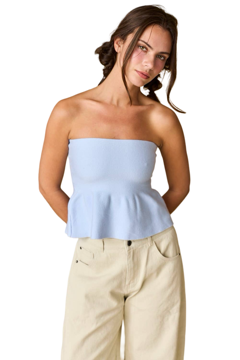 Apparel- Papermoon Ellie Strapless Knit Peplum Top