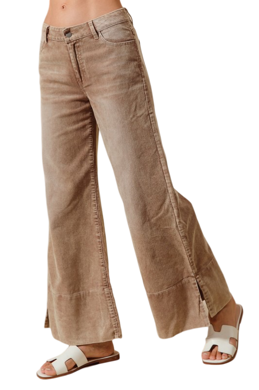 Apparel- Wide Leg Flared Washed Corduroy Pants