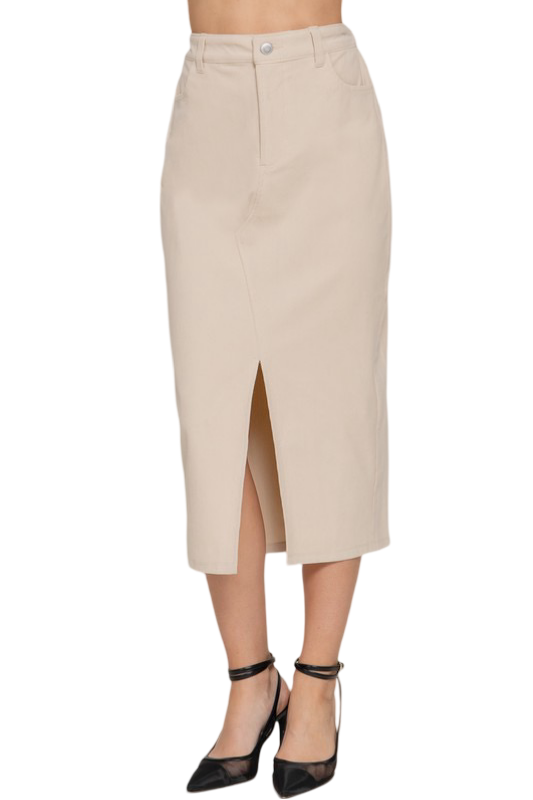 Apparel- Active Basic Slit Front Corduroy Midi Skirt