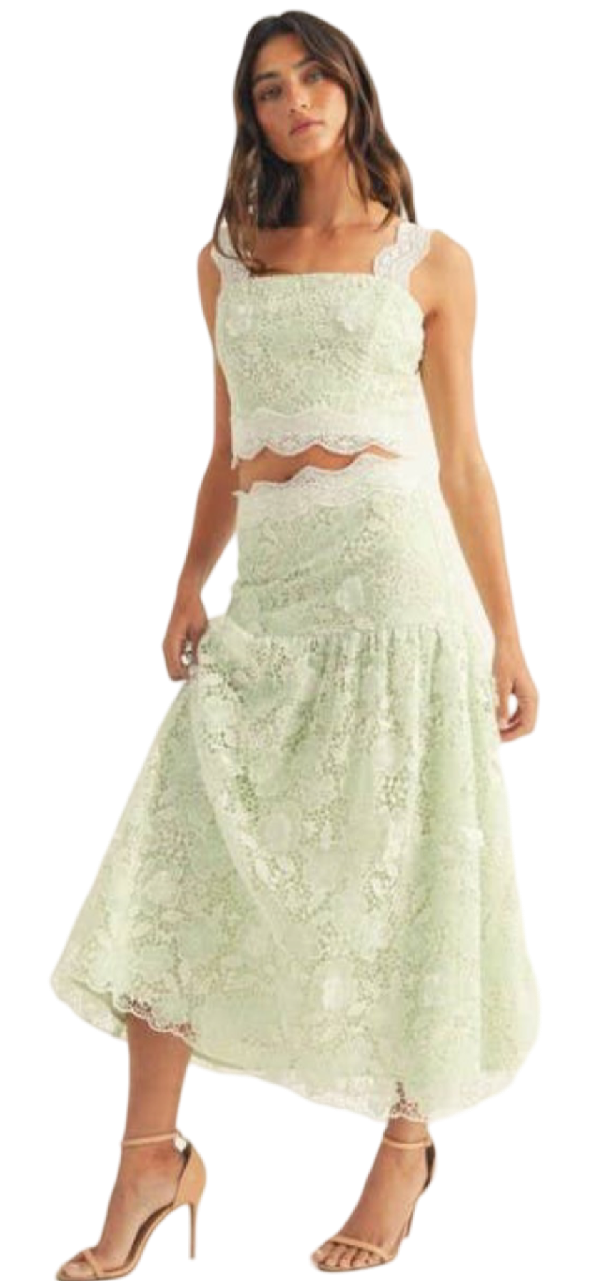 Apparel- Just Me Crochet Lace Ruffle Detail Sleeveless Midi Skirt Set