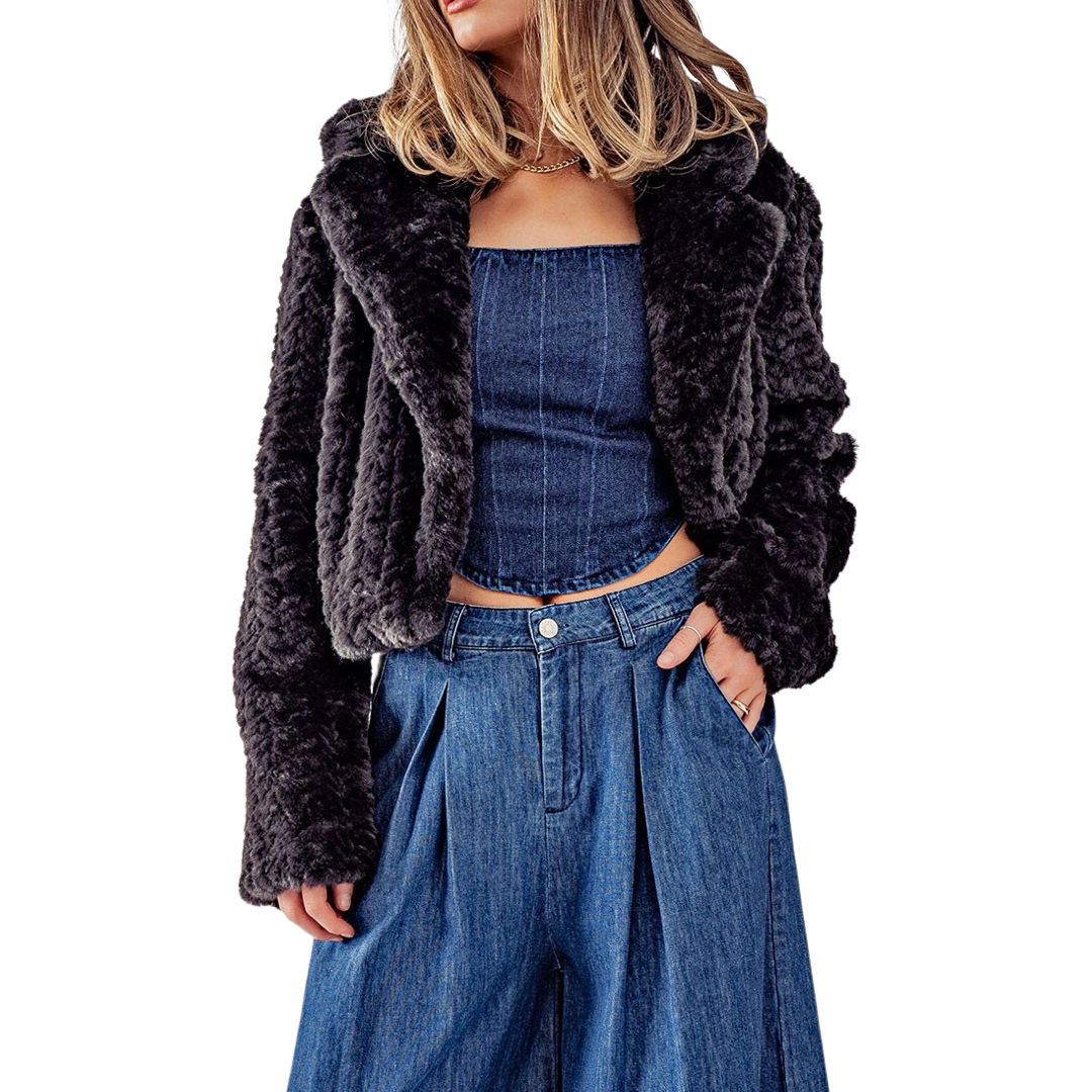 Apparel- Blu Pepper Open Front Collard Teddy Fur Jacket