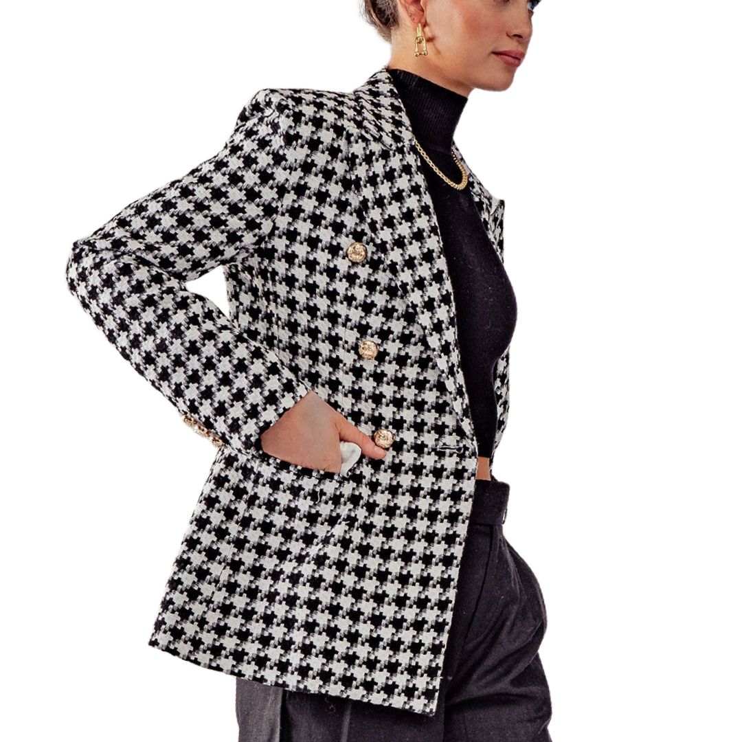 Apparel- Trend Notes Houndstooth Button Blazer