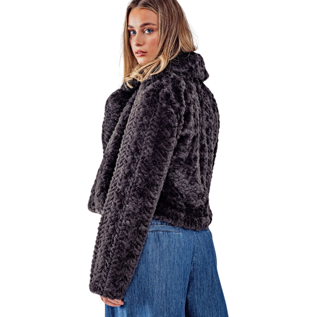 Apparel- Blu Pepper Open Front Collard Teddy Fur Jacket