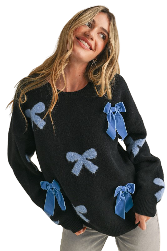 Apparel- En Merci Velvet Bow Knit Sweater